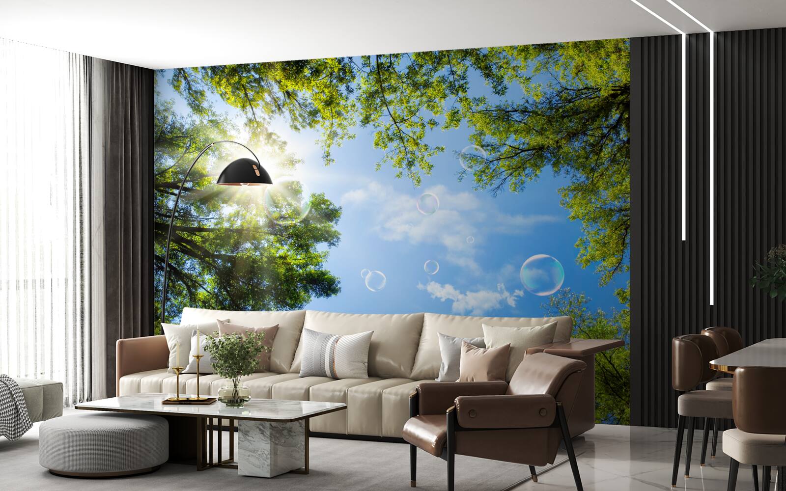 Fototapeta zielony las jest oświetlony jasnymi promieniami słońca