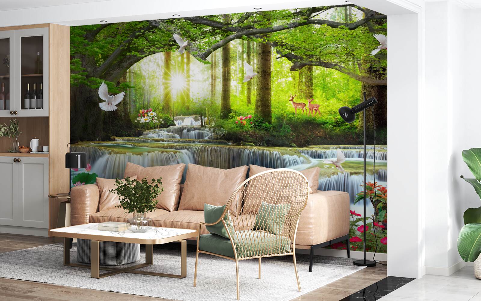 Fototapeta Życie i natura przy dzikim wodospadzie w lesie