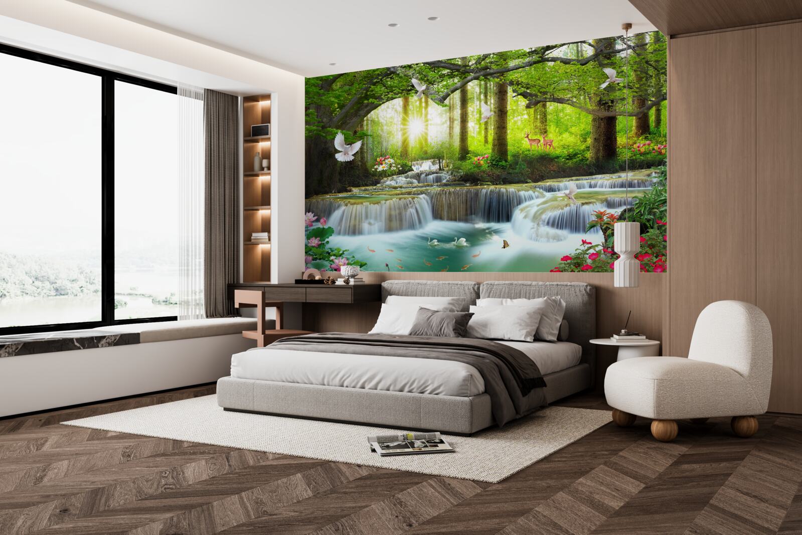 Fototapeta Życie i natura przy dzikim wodospadzie w lesie