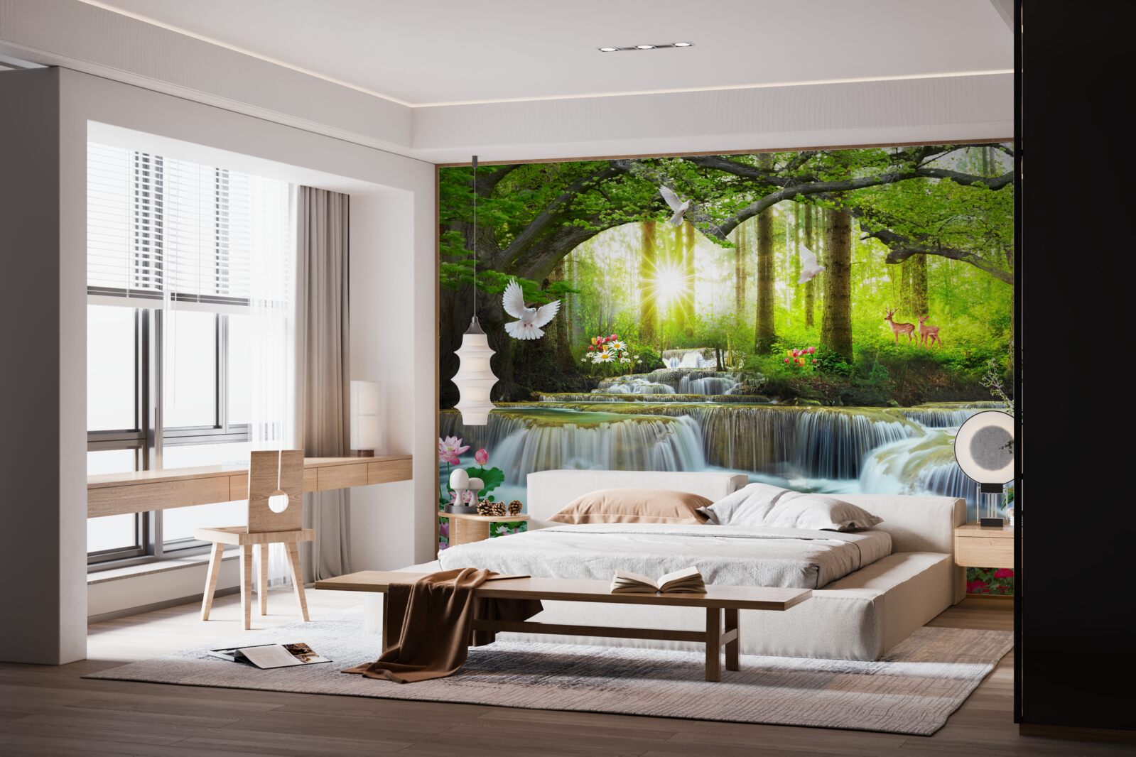 Fototapeta Życie i natura przy dzikim wodospadzie w lesie