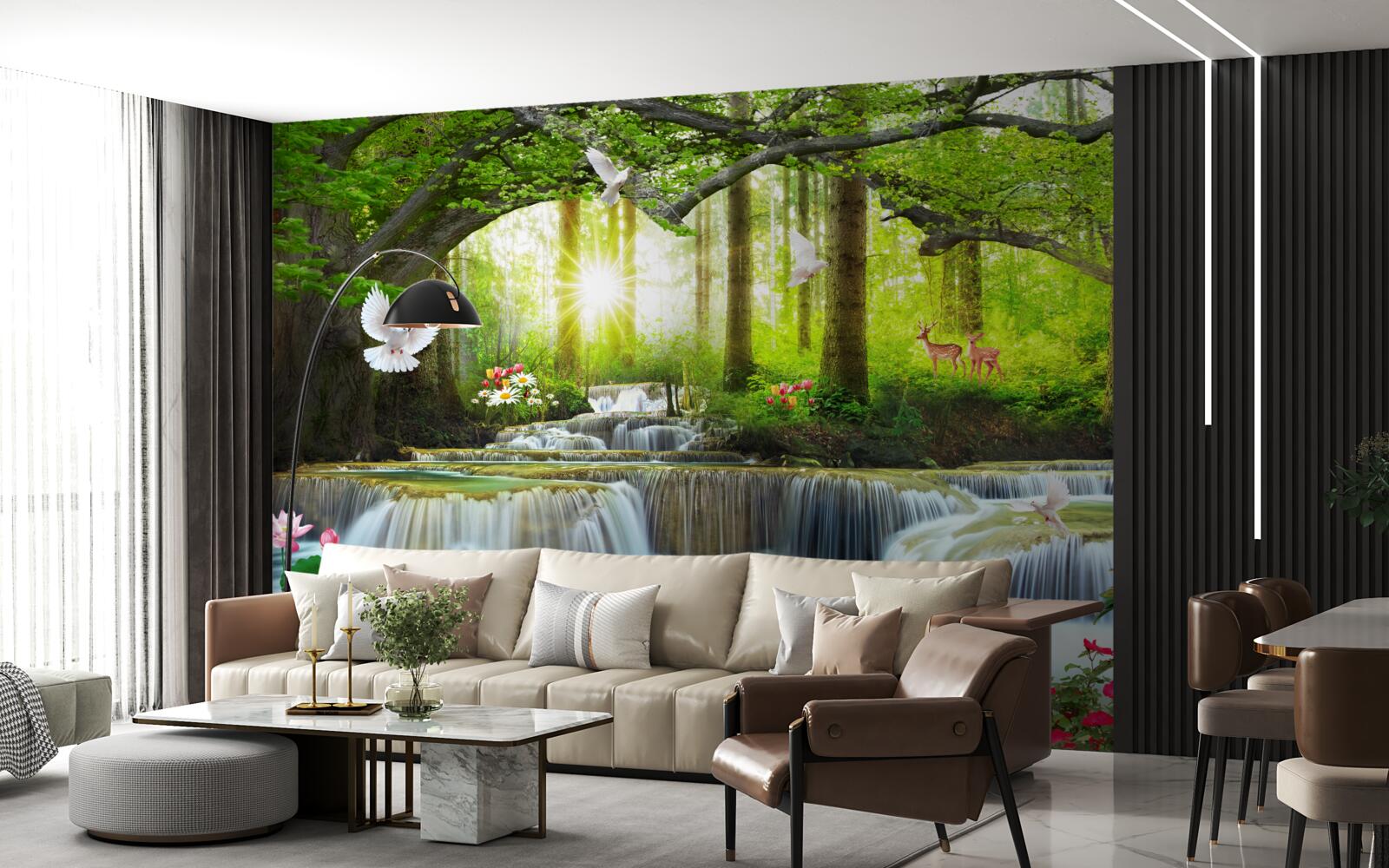 Fototapeta Życie i natura przy dzikim wodospadzie w lesie