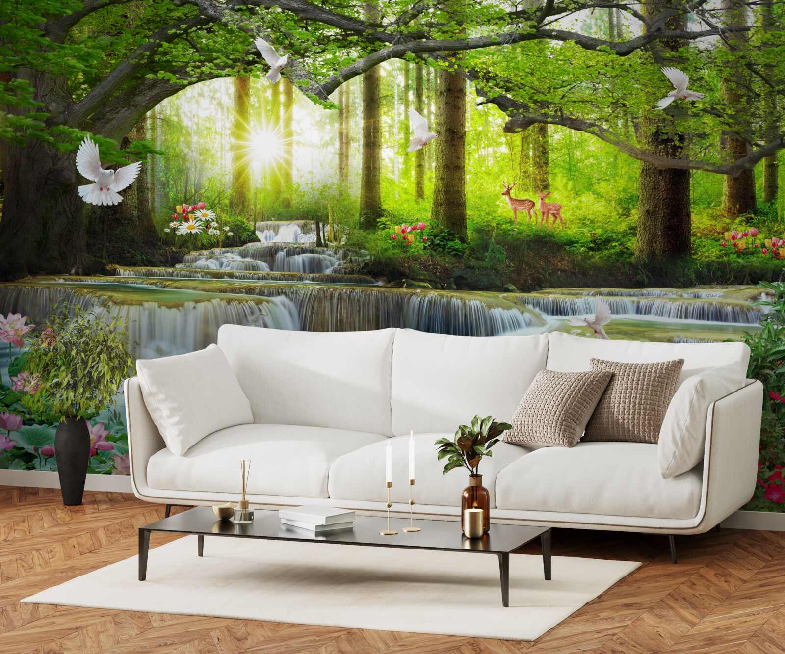 Fototapeta Życie i natura przy dzikim wodospadzie w lesie