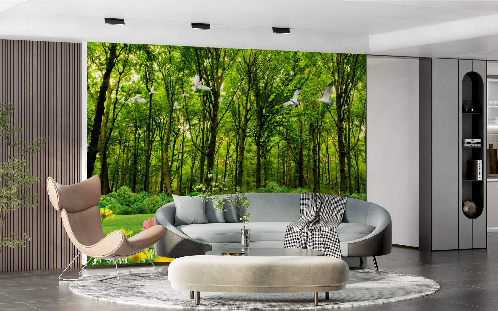 Fototapeta w zielonym lesie jeleń jest na pastwisku