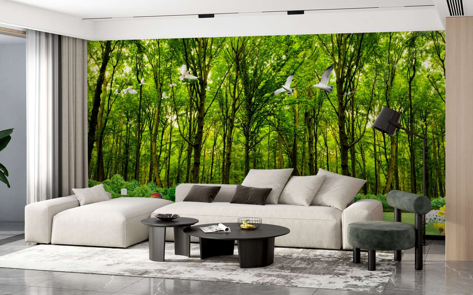 Fototapeta w zielonym lesie jeleń jest na pastwisku