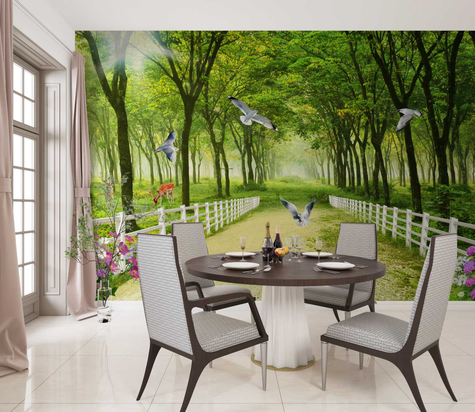 Fototapeta w lesie gołębie witają ciepłe promienie słońca