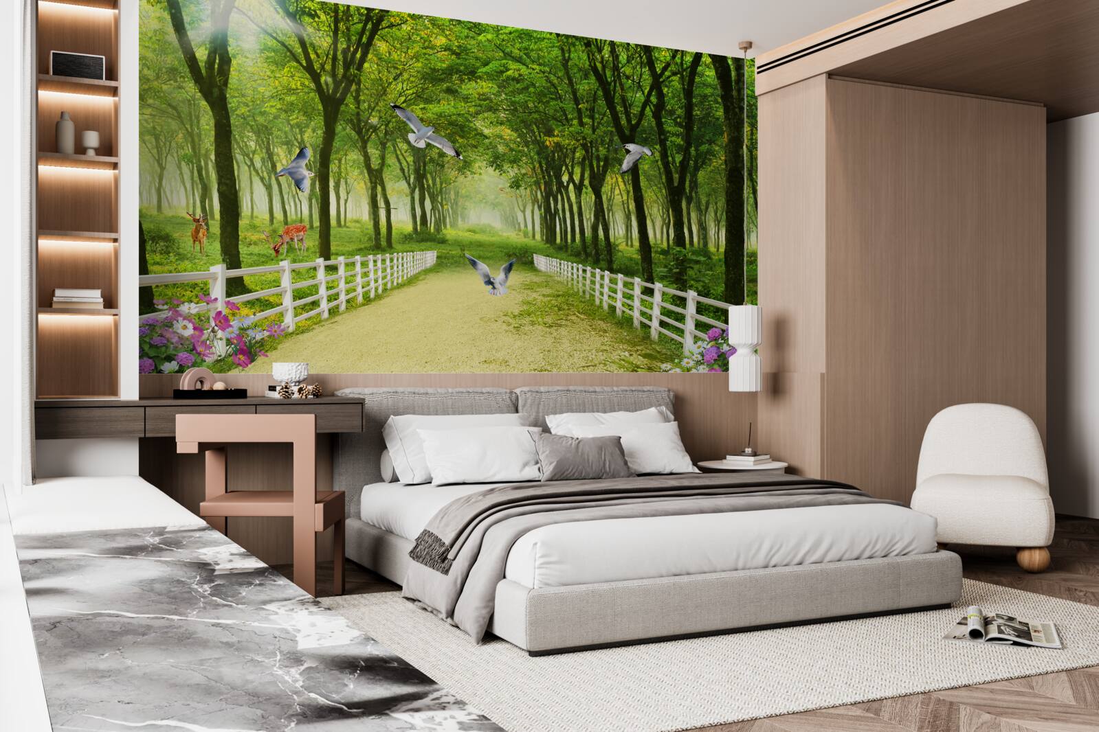 Fototapeta w lesie gołębie witają ciepłe promienie słońca