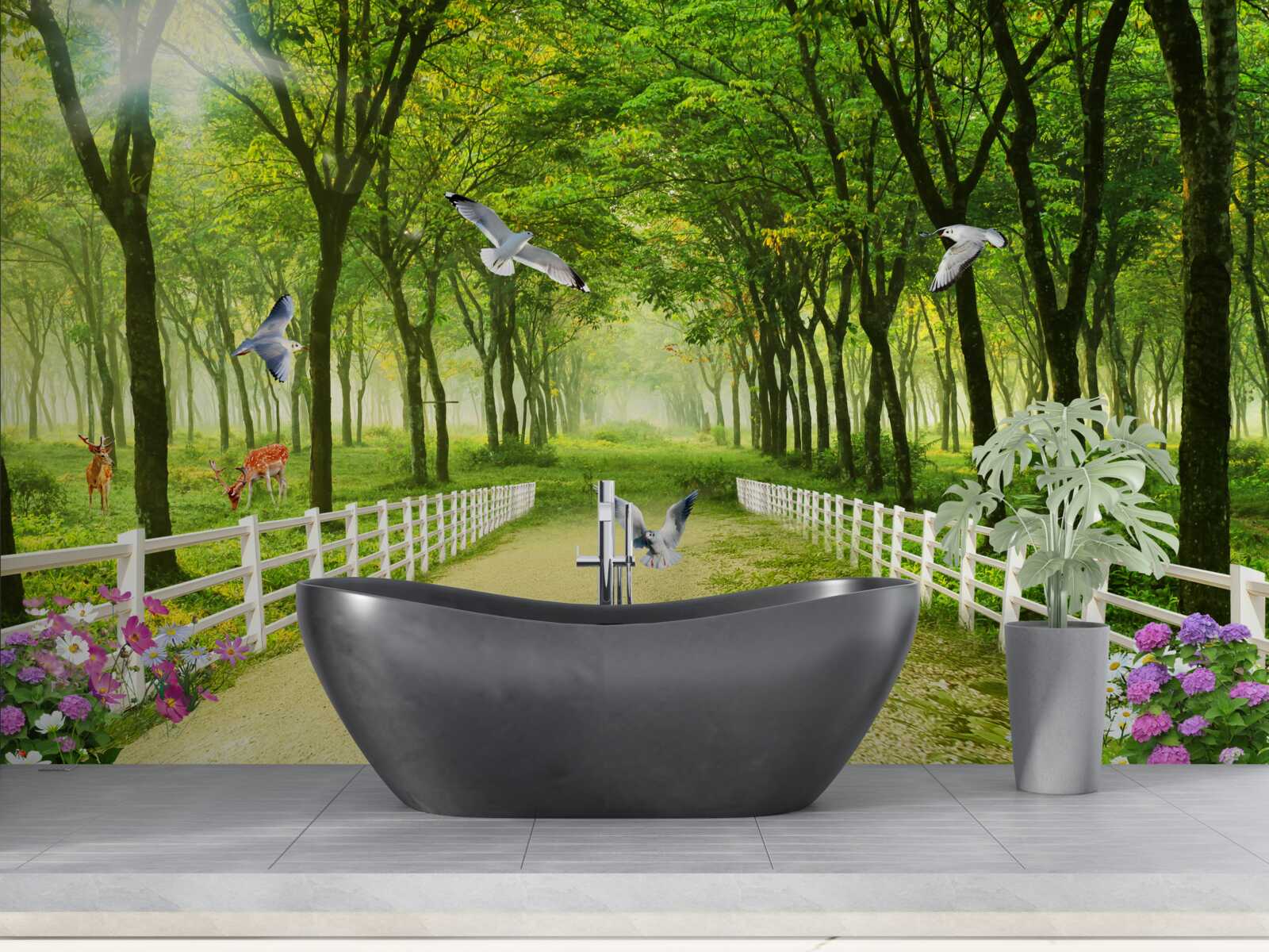 Fototapeta w lesie gołębie witają ciepłe promienie słońca