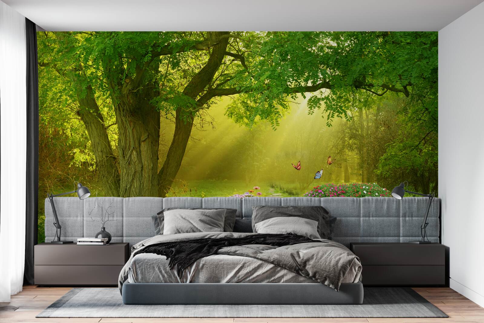 Fototapeta promienie słońca ogrzewają las spowity nocną mgłą