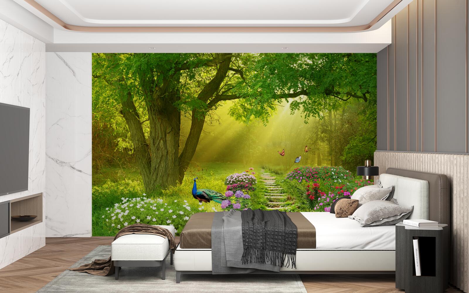 Fototapeta promienie słońca ogrzewają las spowity nocną mgłą