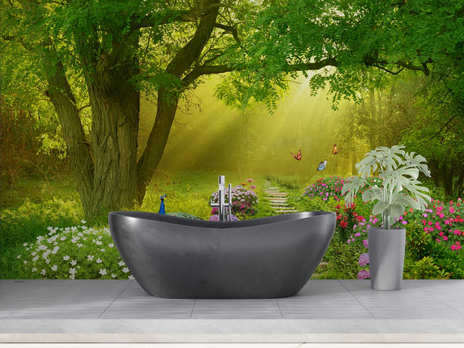 Fototapeta promienie słońca ogrzewają las spowity nocną mgłą