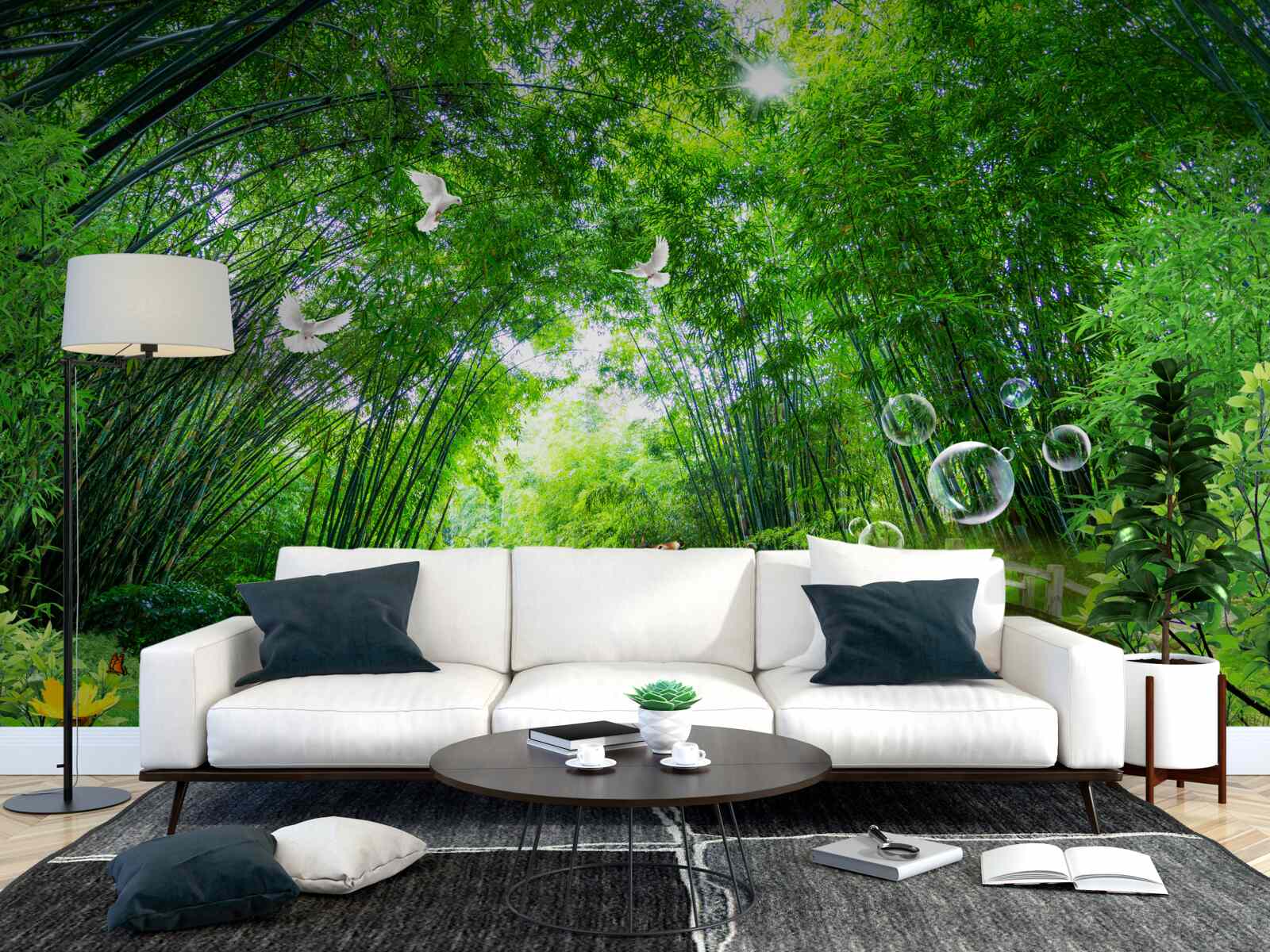 Fototapeta w zielonym zaroślu jeleń przechodzi przez drewniane przejście