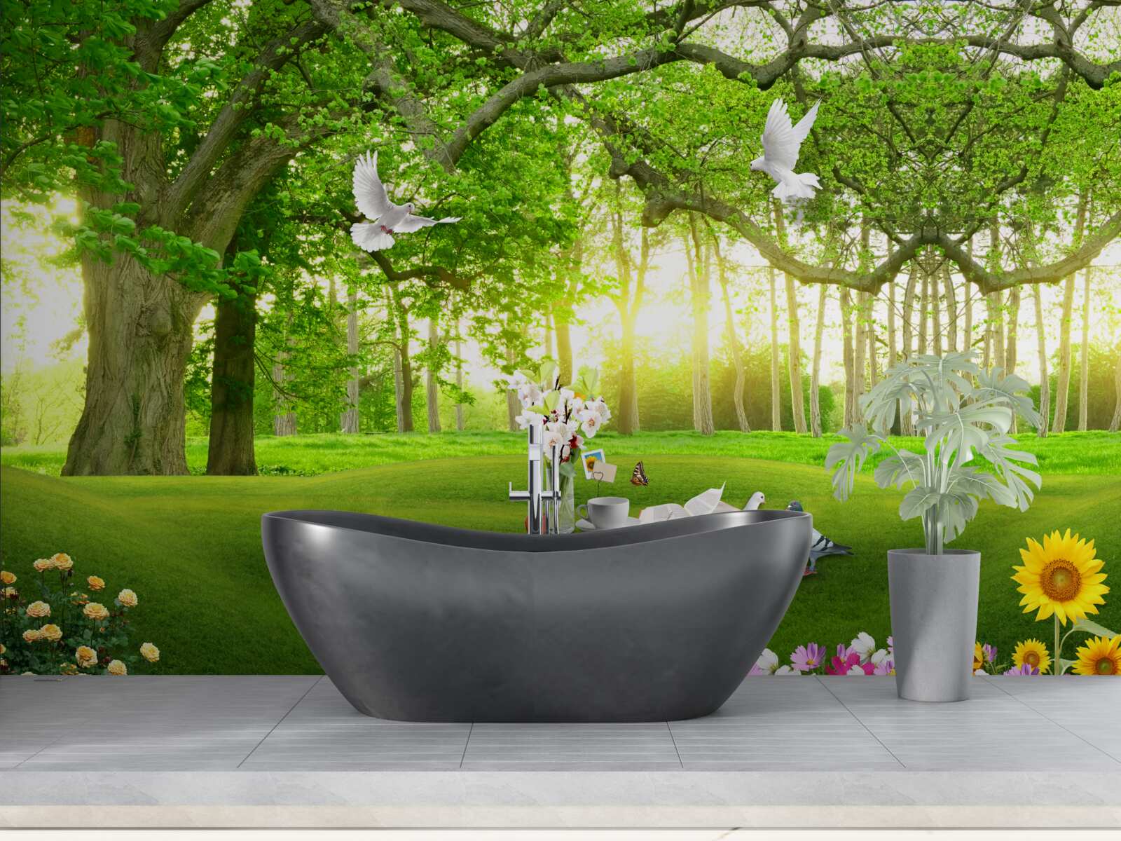 Fototapeta spokojny zielony trawnik o świcie