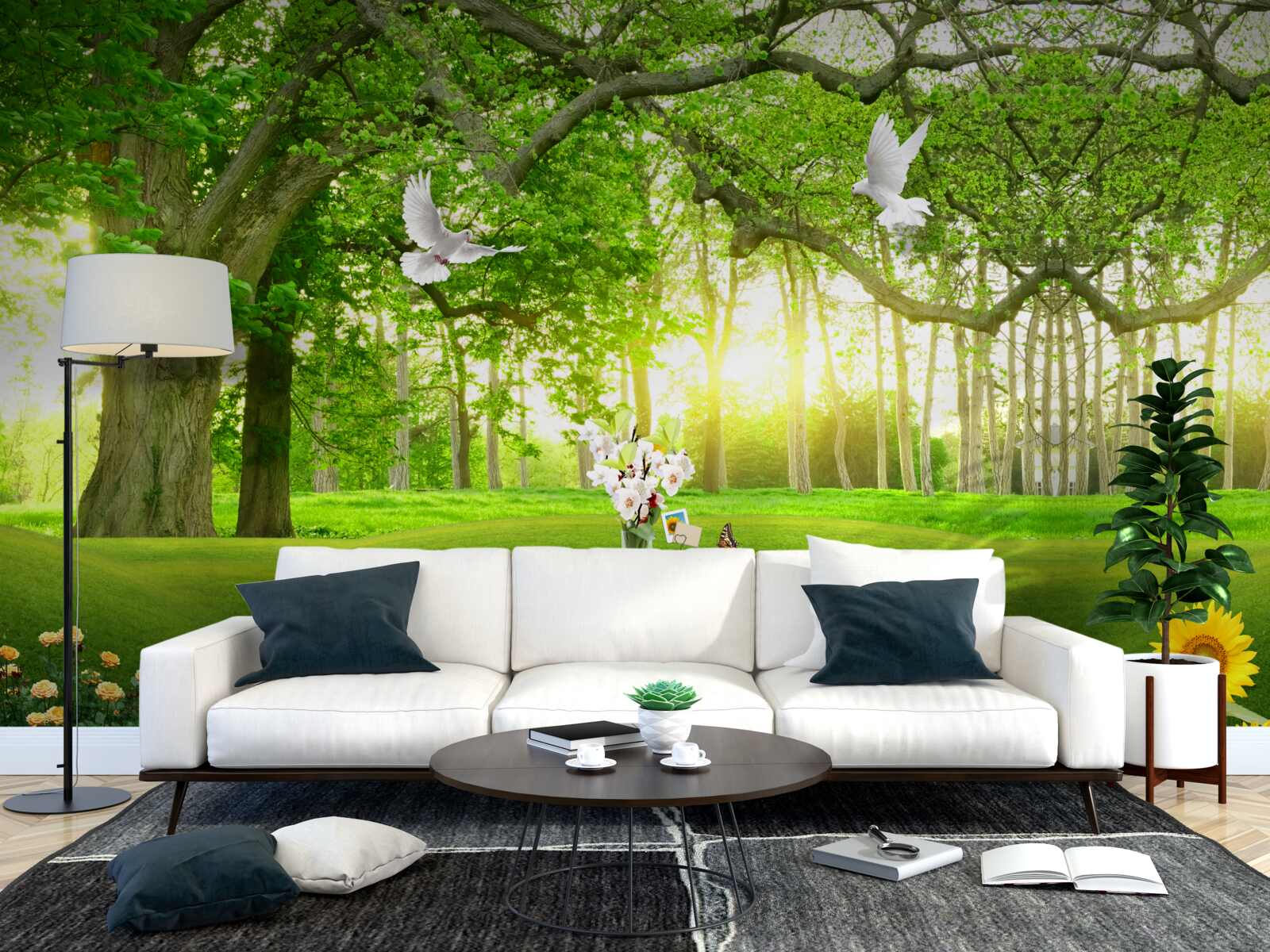 Fototapeta spokojny zielony trawnik o świcie