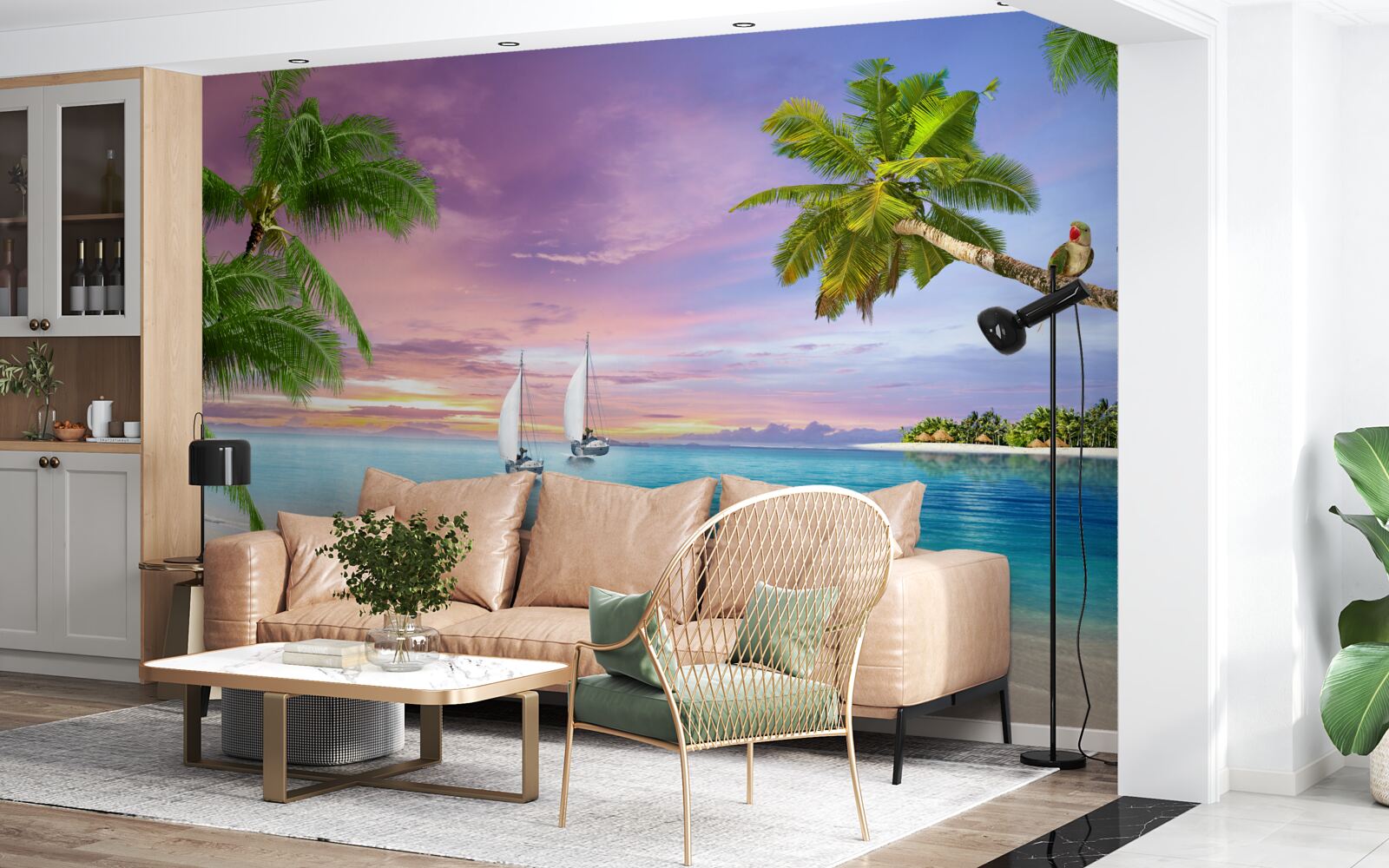 Fototapeta jachty z żaglami w pobliżu brzegu morza