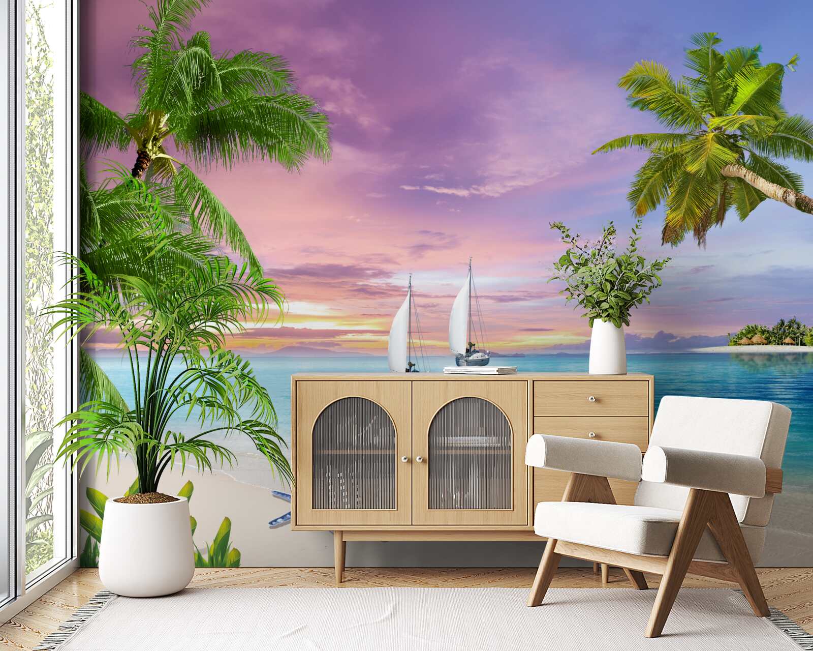 Fototapeta jachty z żaglami w pobliżu brzegu morza