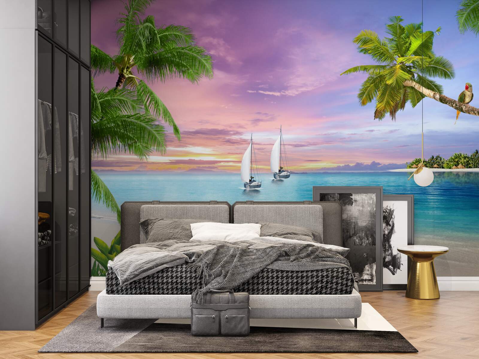 Fototapeta jachty z żaglami w pobliżu brzegu morza