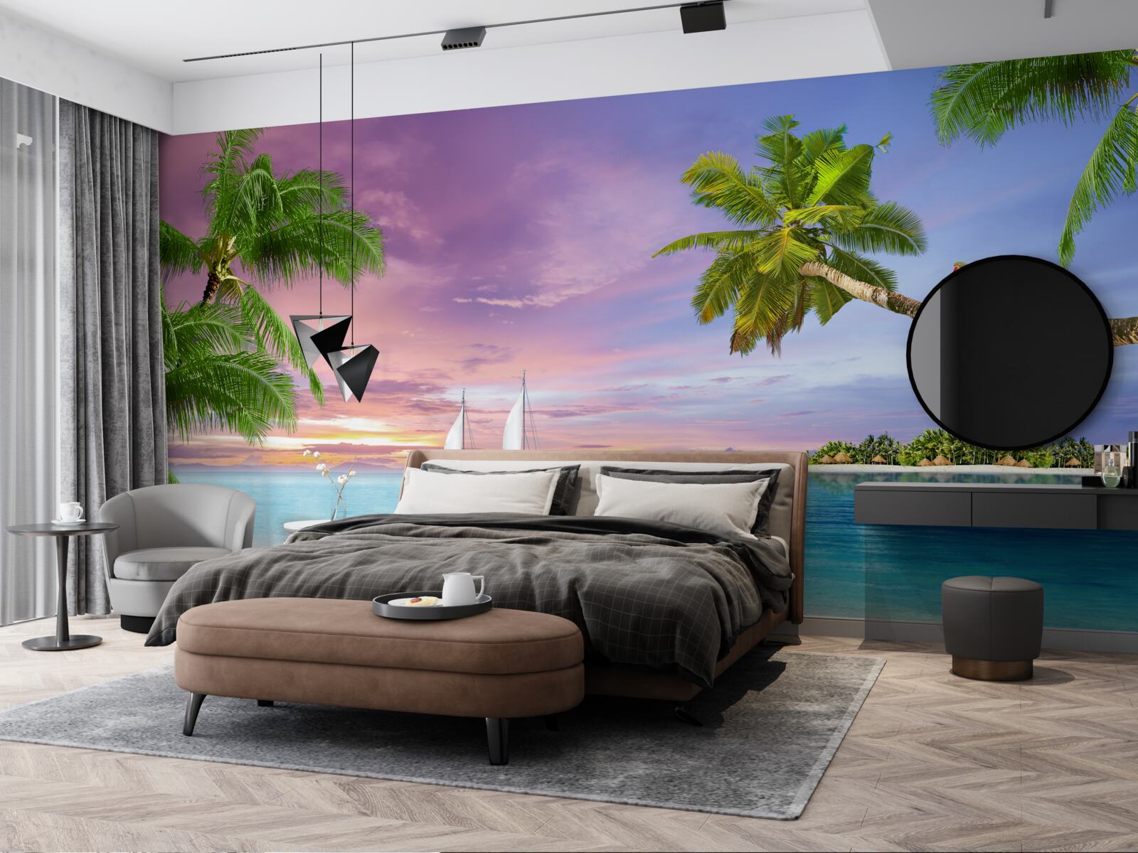 Fototapeta jachty z żaglami w pobliżu brzegu morza