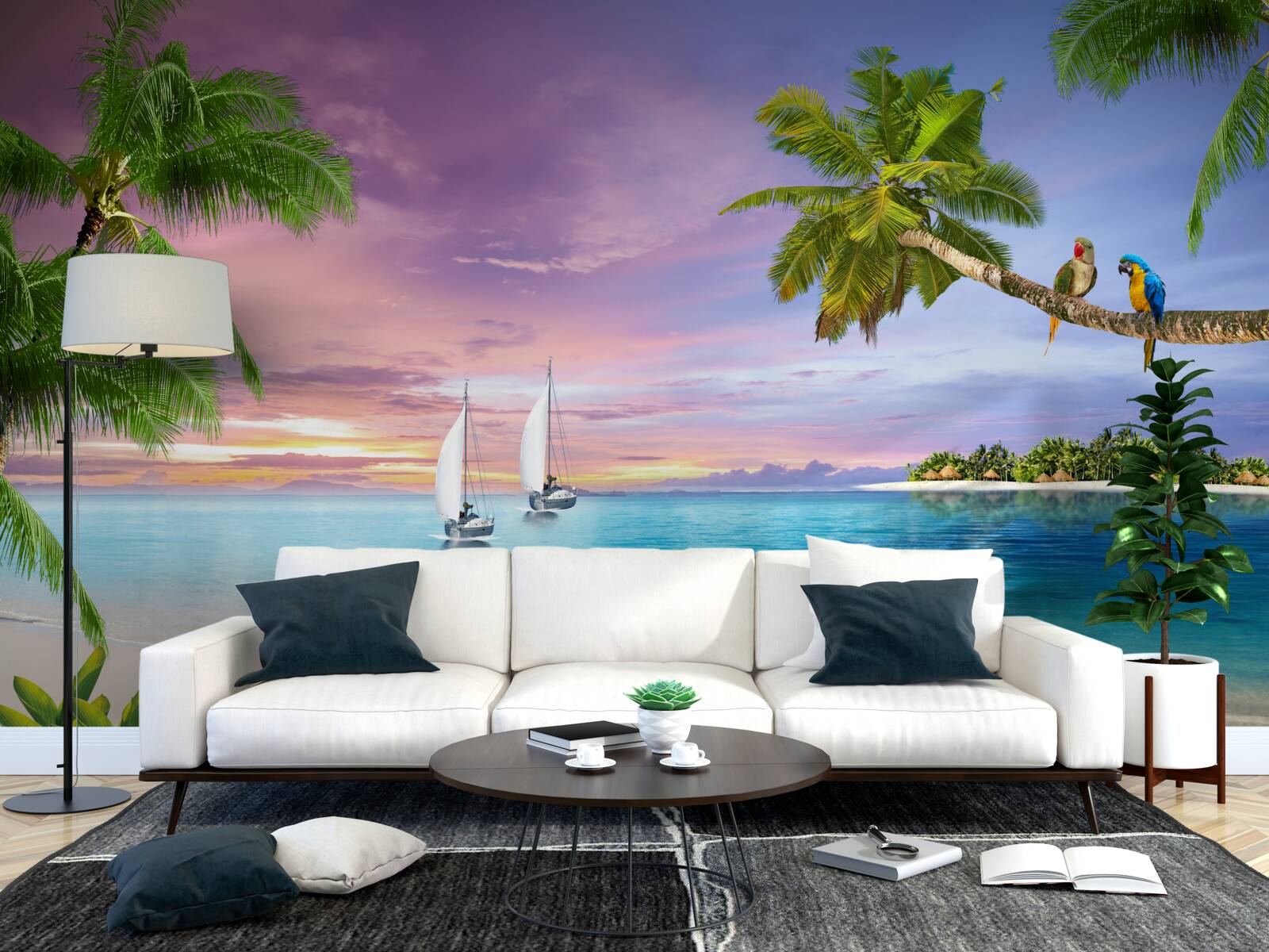 Fototapeta jachty z żaglami w pobliżu brzegu morza