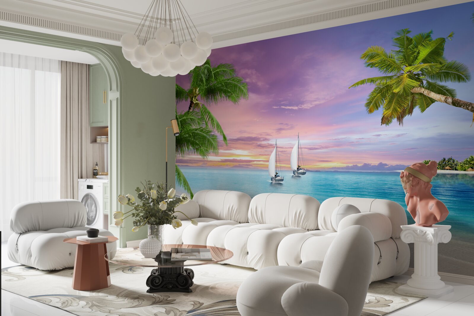 Fototapeta jachty z żaglami w pobliżu brzegu morza