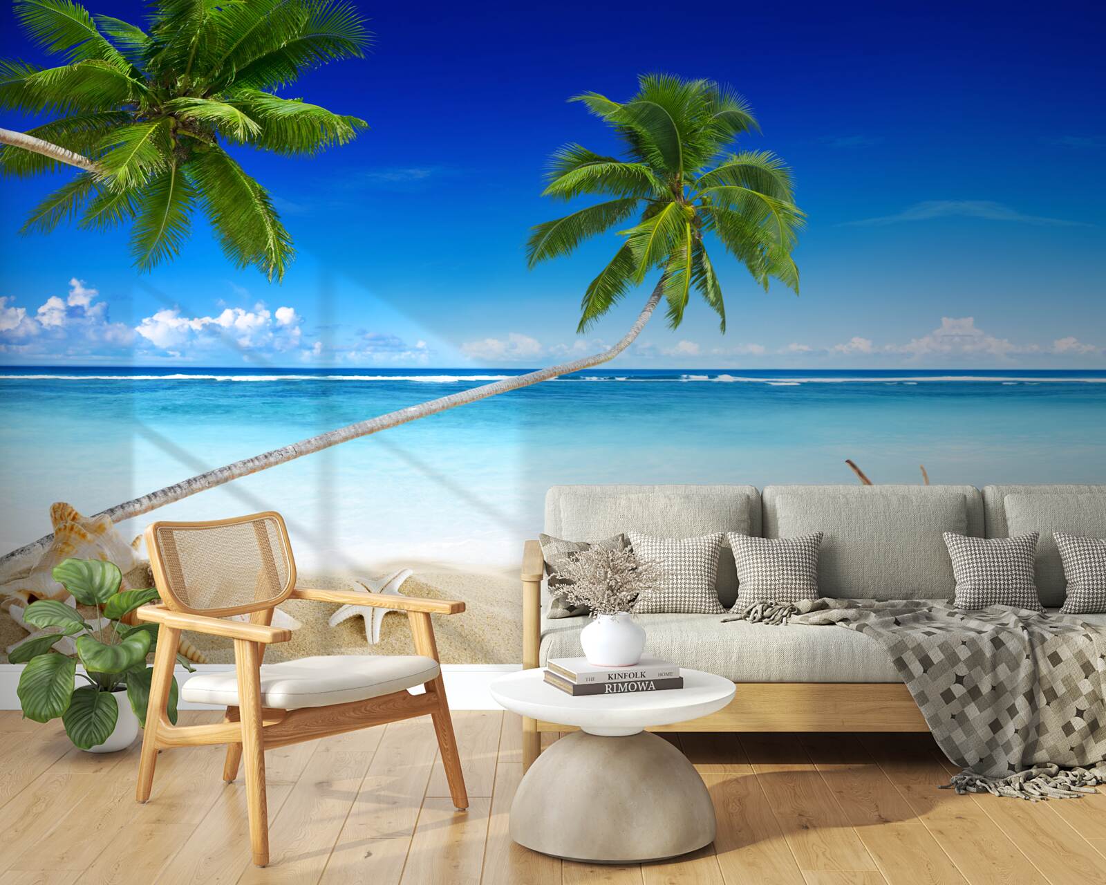 Fototapeta plaża w tropikalnej okolicy i palmy, gdzie panuje cisza