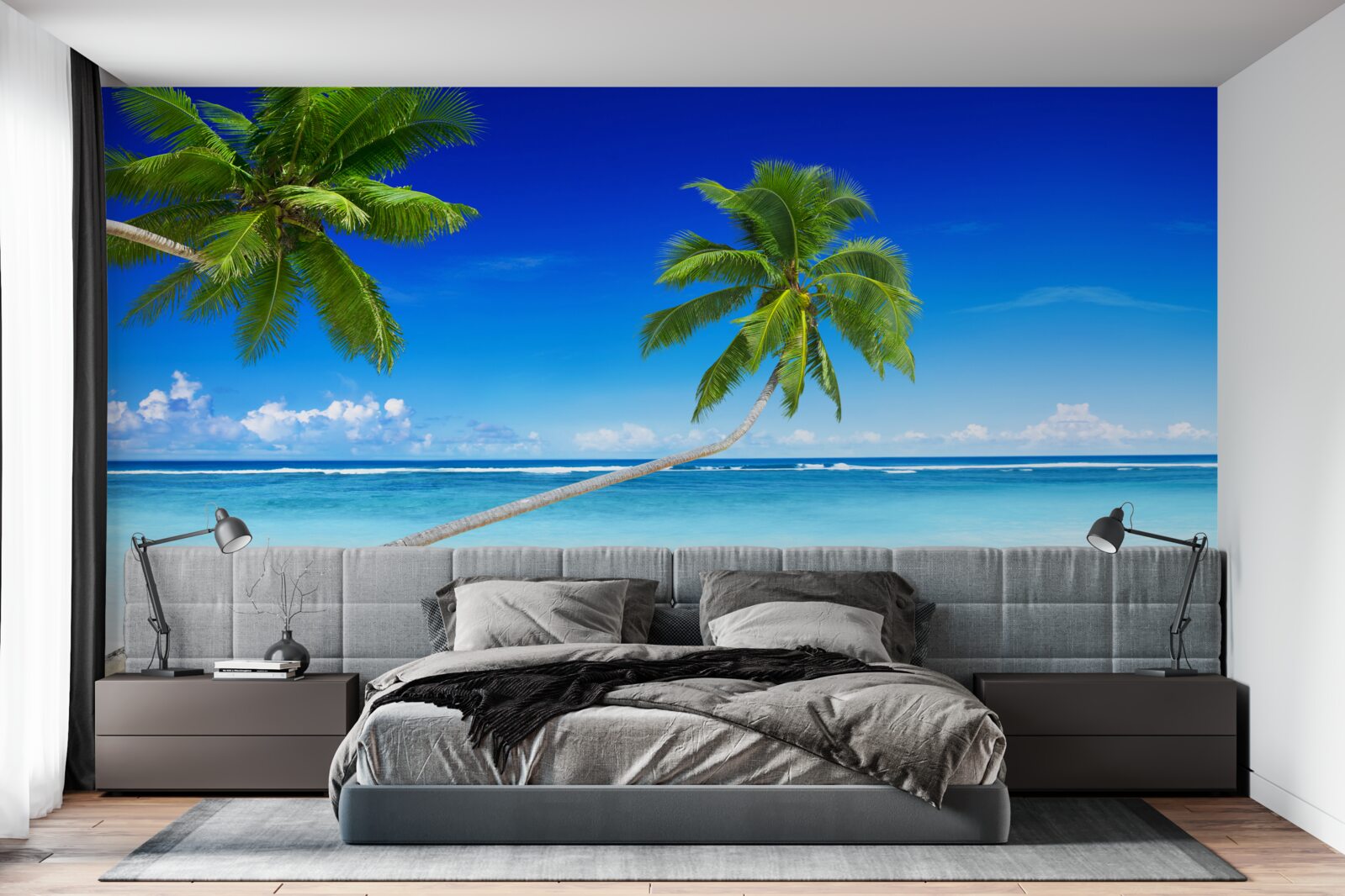 Fototapeta plaża w tropikalnej okolicy i palmy, gdzie panuje cisza