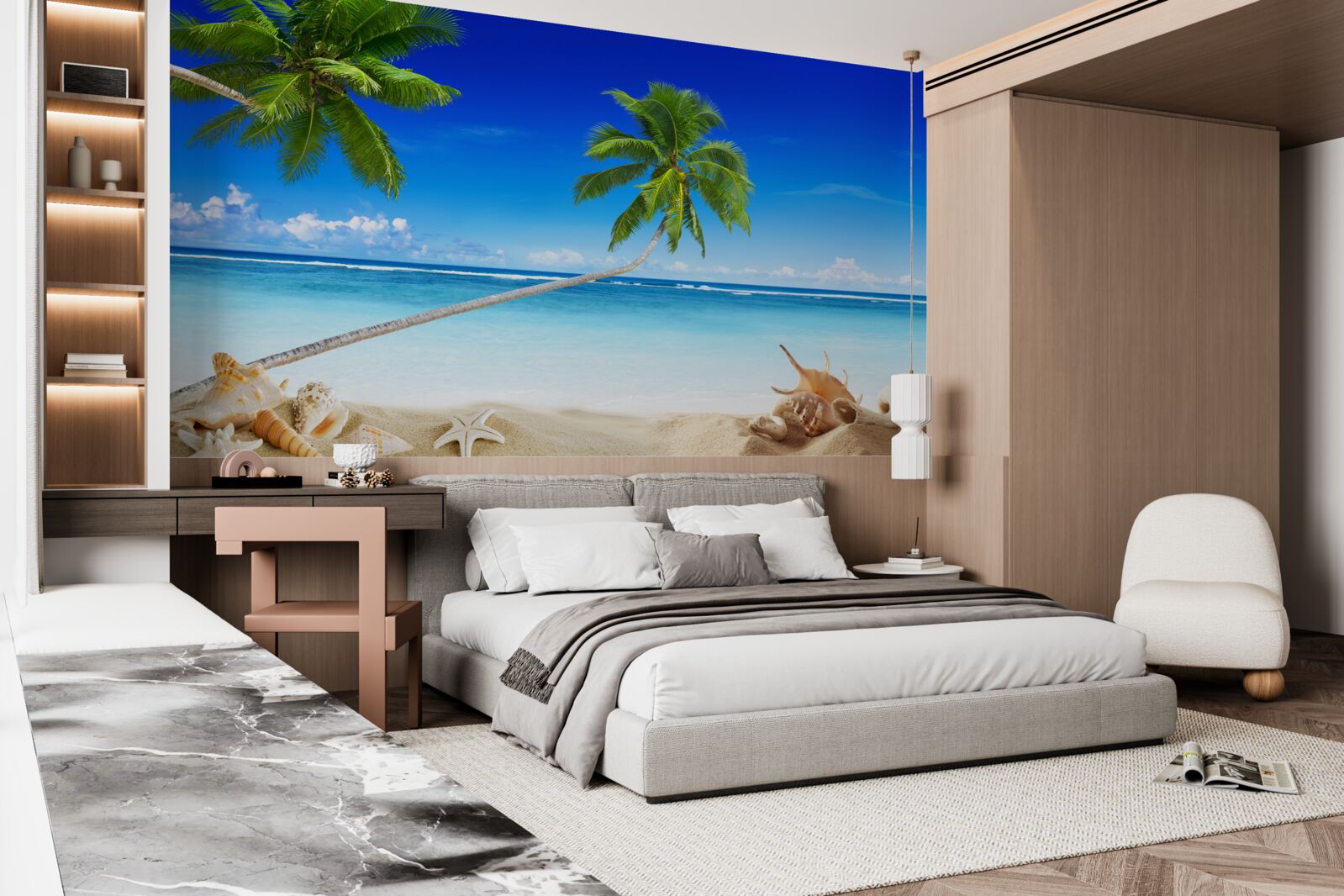 Fototapeta plaża w tropikalnej okolicy i palmy, gdzie panuje cisza