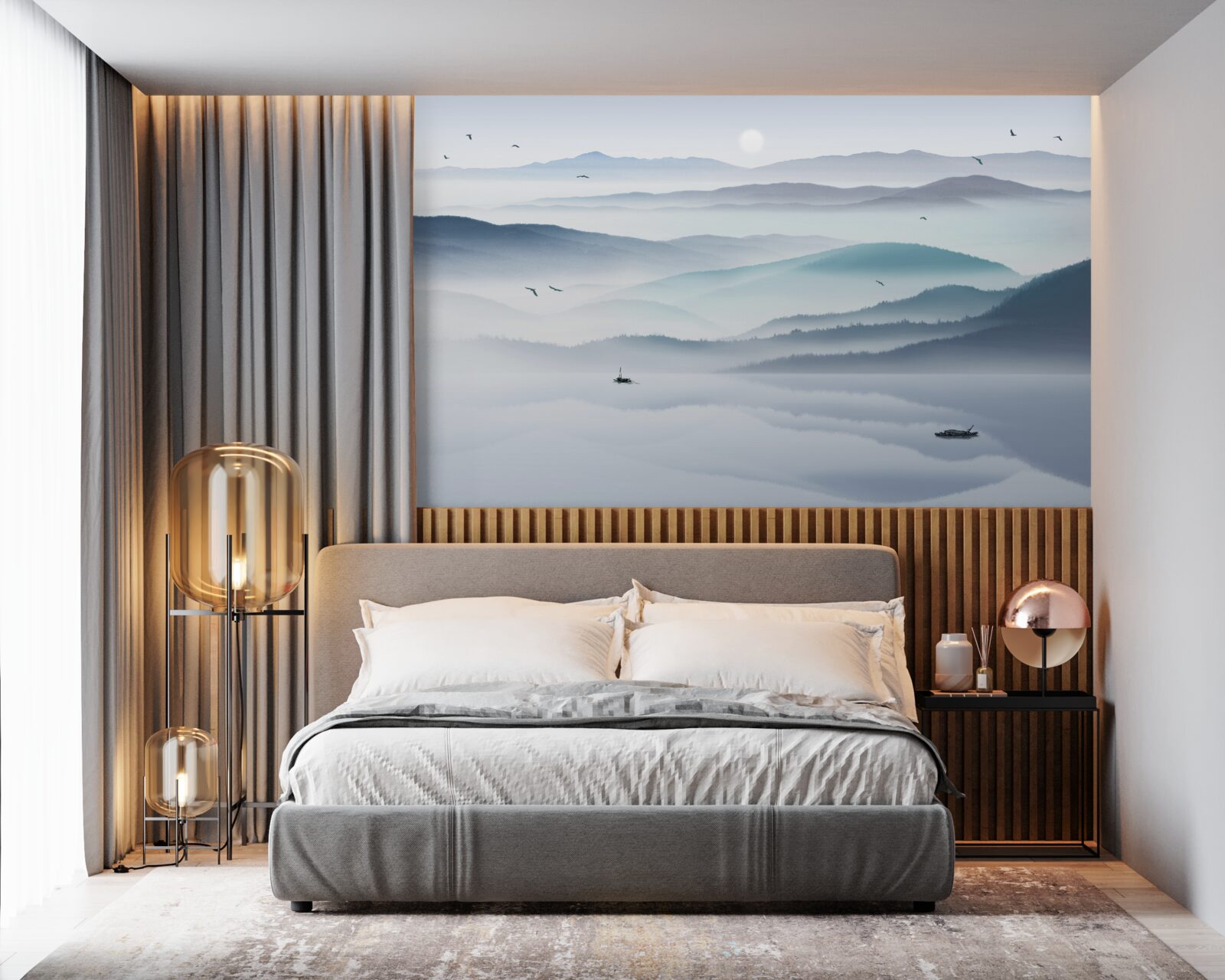 Fototapeta nadchodzi mgła, zakrywając górską rzekę grubą zasłoną