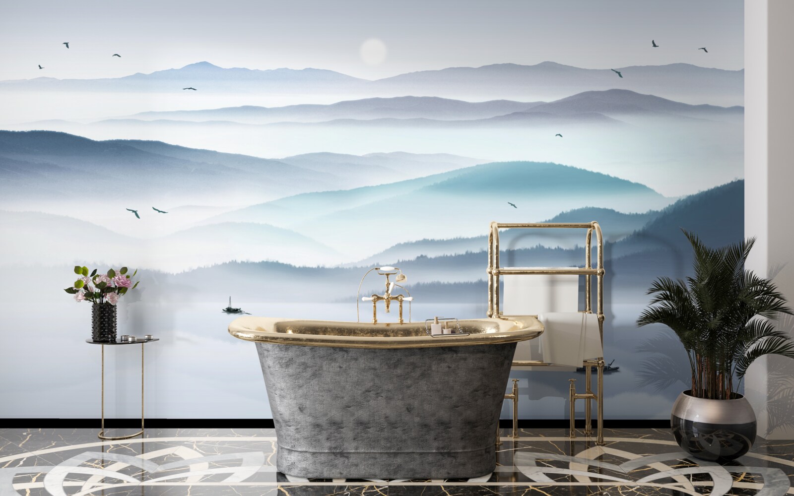 Fototapeta nadchodzi mgła, zakrywając górską rzekę grubą zasłoną