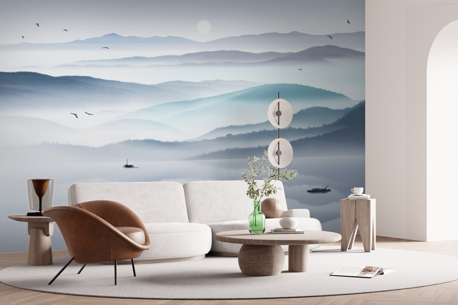 Fototapeta nadchodzi mgła, zakrywając górską rzekę grubą zasłoną