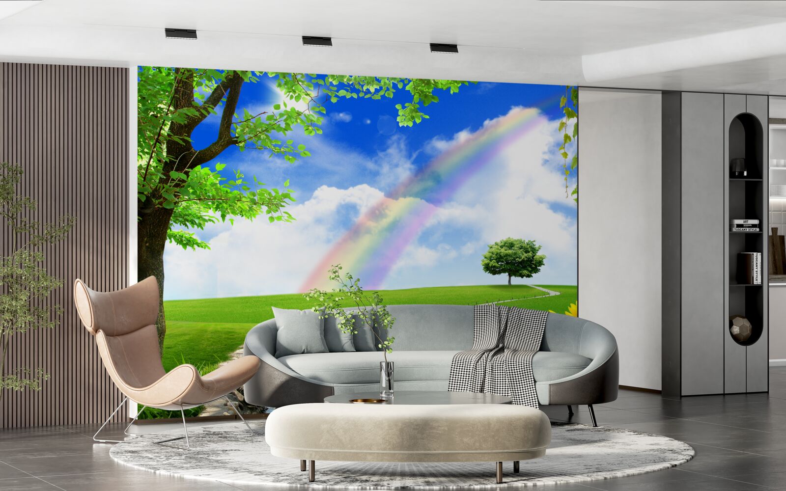 Fototapeta kolorowa poświata nad zieloną polaną