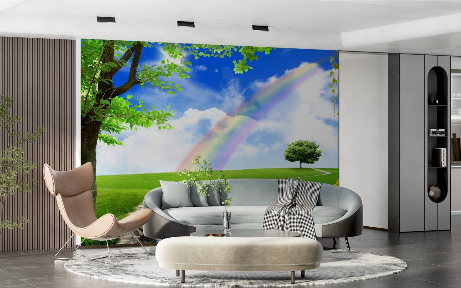 Fototapeta kolorowa poświata nad zieloną polaną