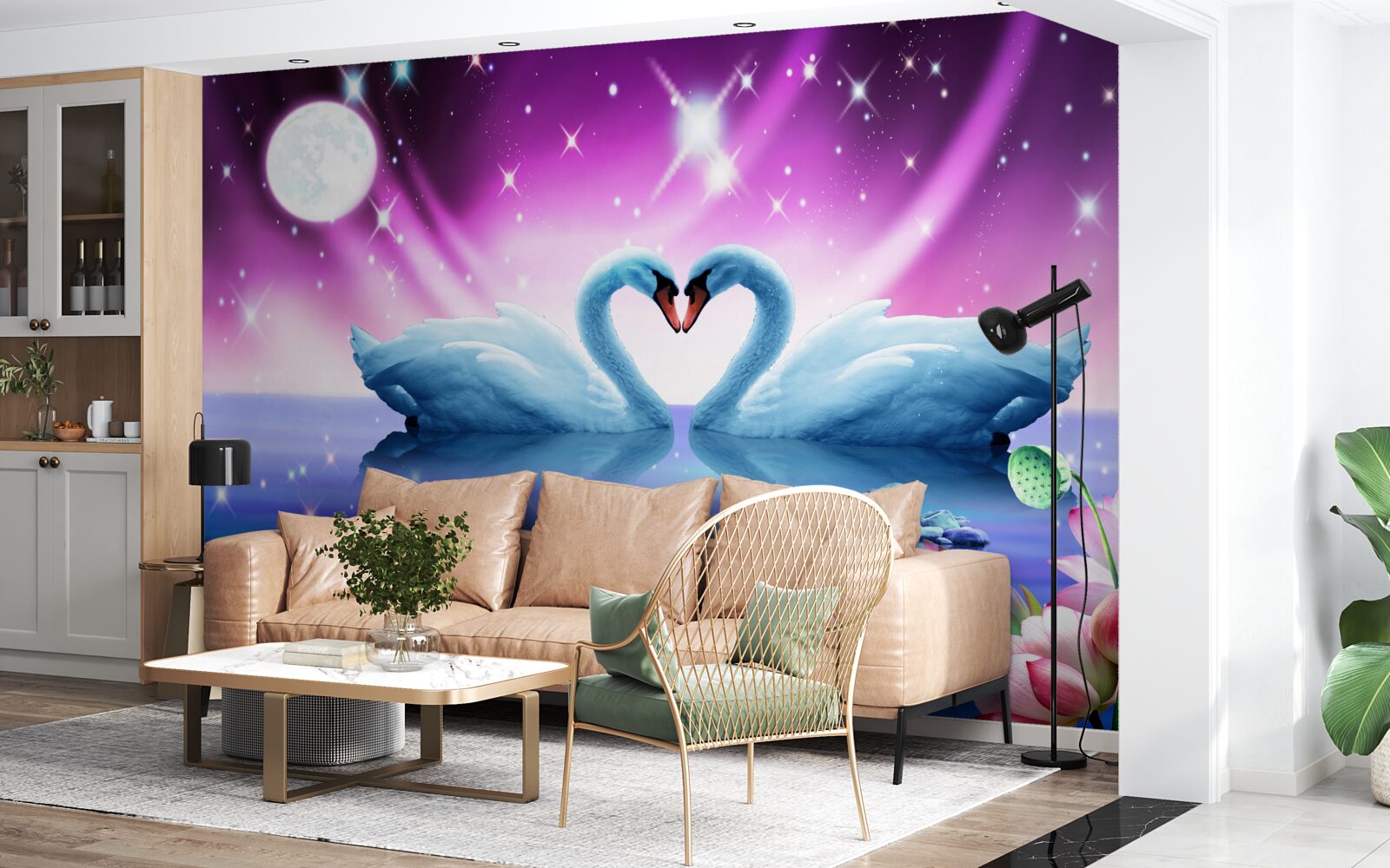 Fototapeta zakochane łabędzie tworzą kształt serca