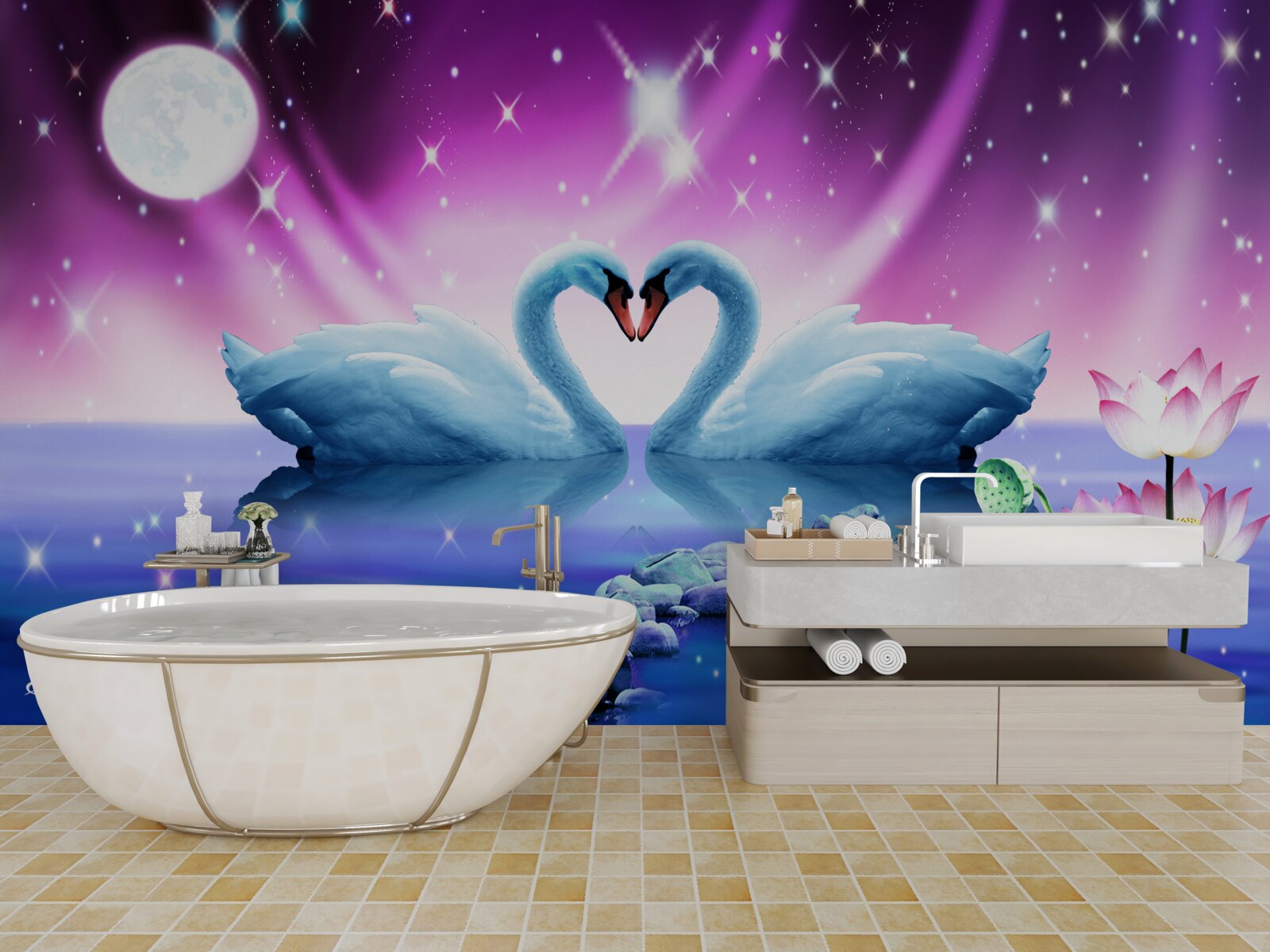 Fototapeta zakochane łabędzie tworzą kształt serca