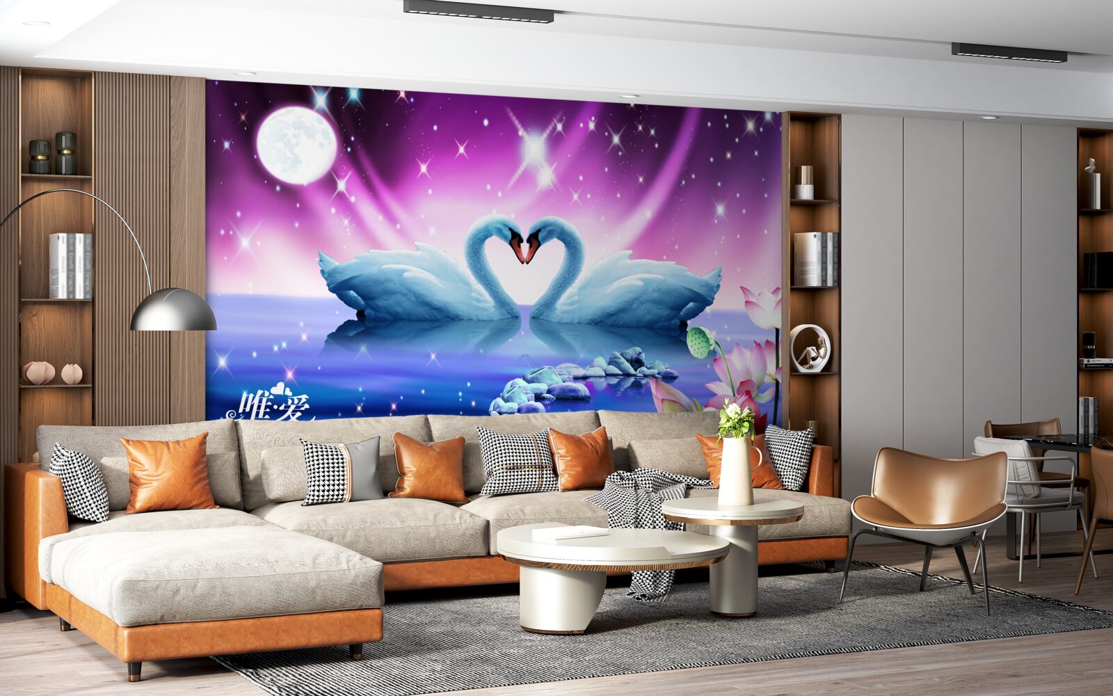 Fototapeta zakochane łabędzie tworzą kształt serca