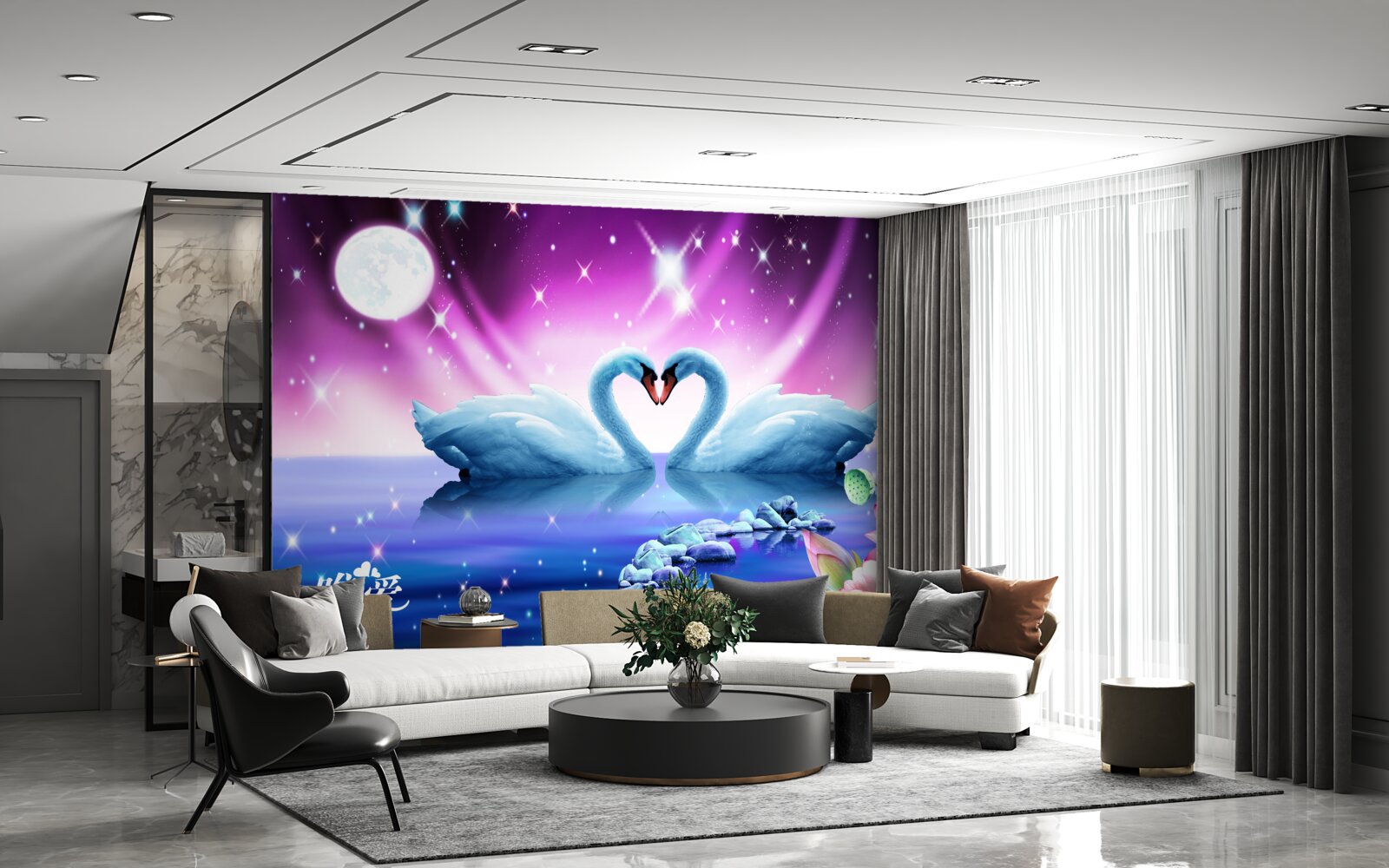 Fototapeta zakochane łabędzie tworzą kształt serca