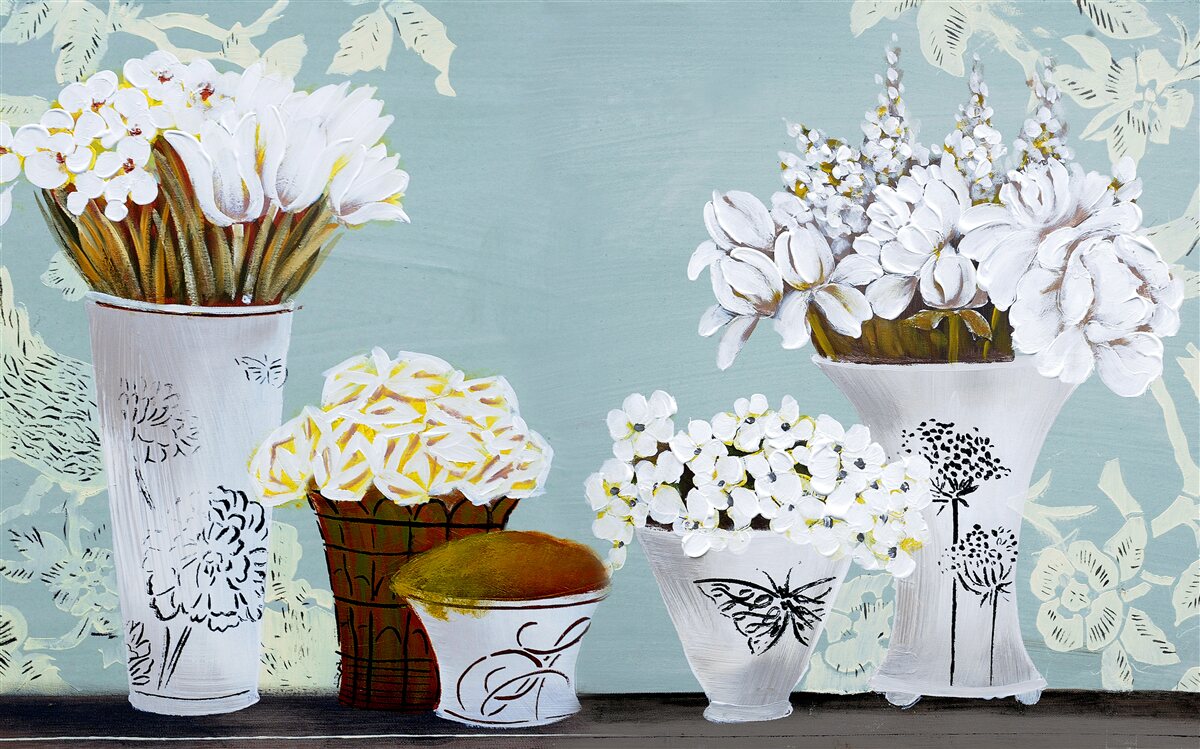 Fototapeta wazony z bukietami kwiatów