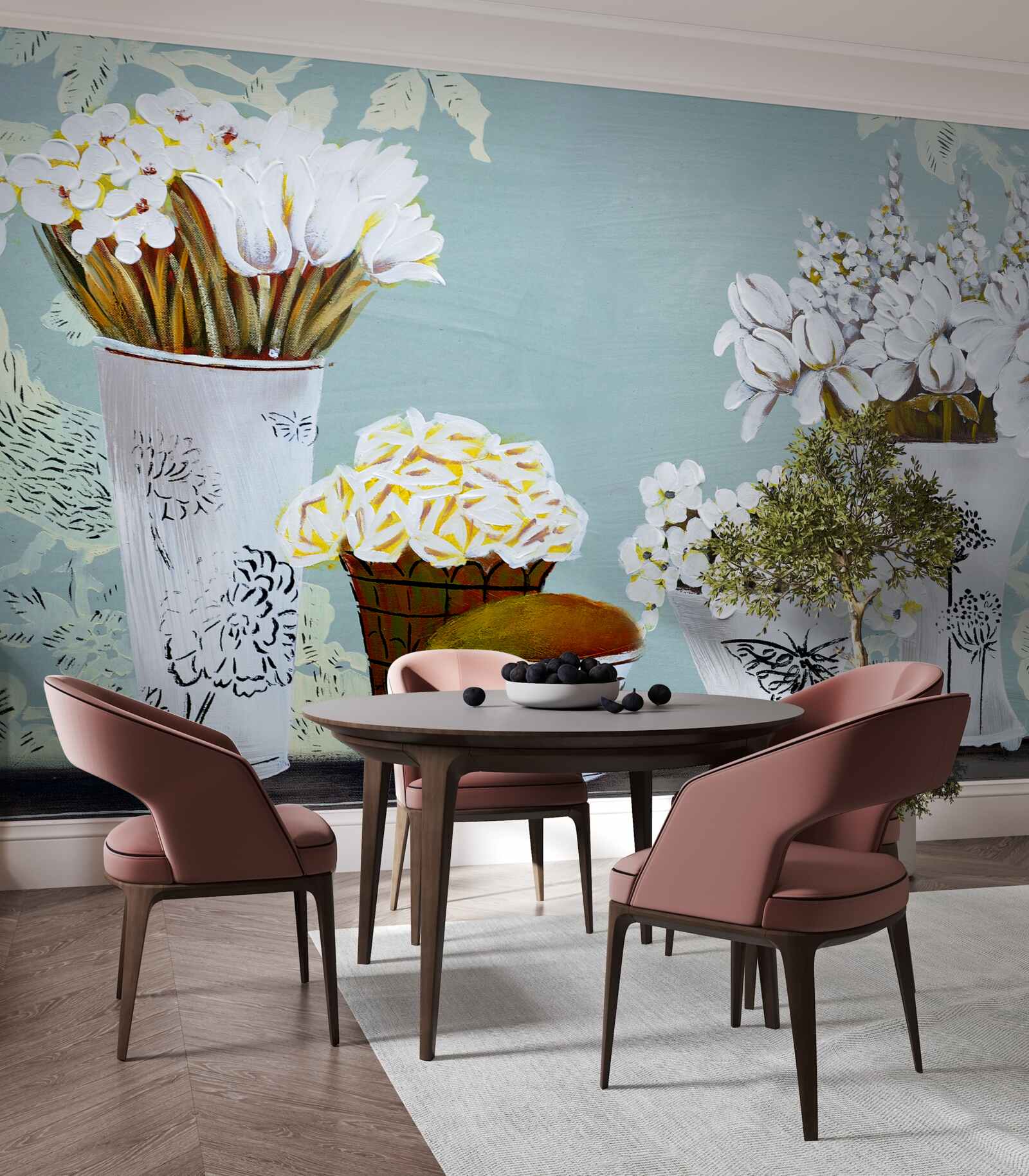 Fototapeta wazony z bukietami kwiatów