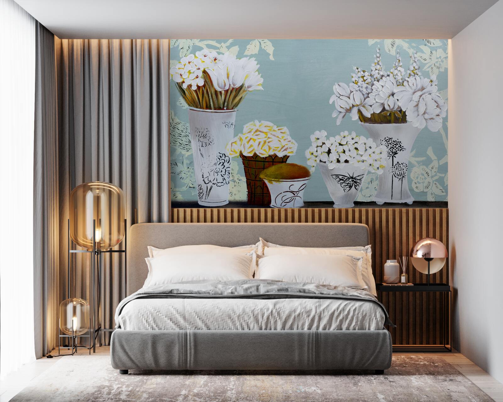 Fototapeta wazony z bukietami kwiatów