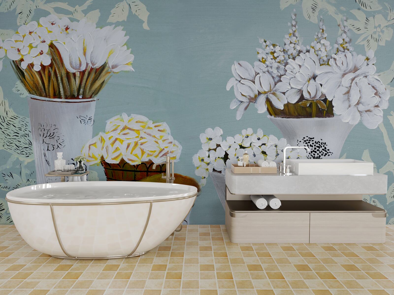 Fototapeta wazony z bukietami kwiatów