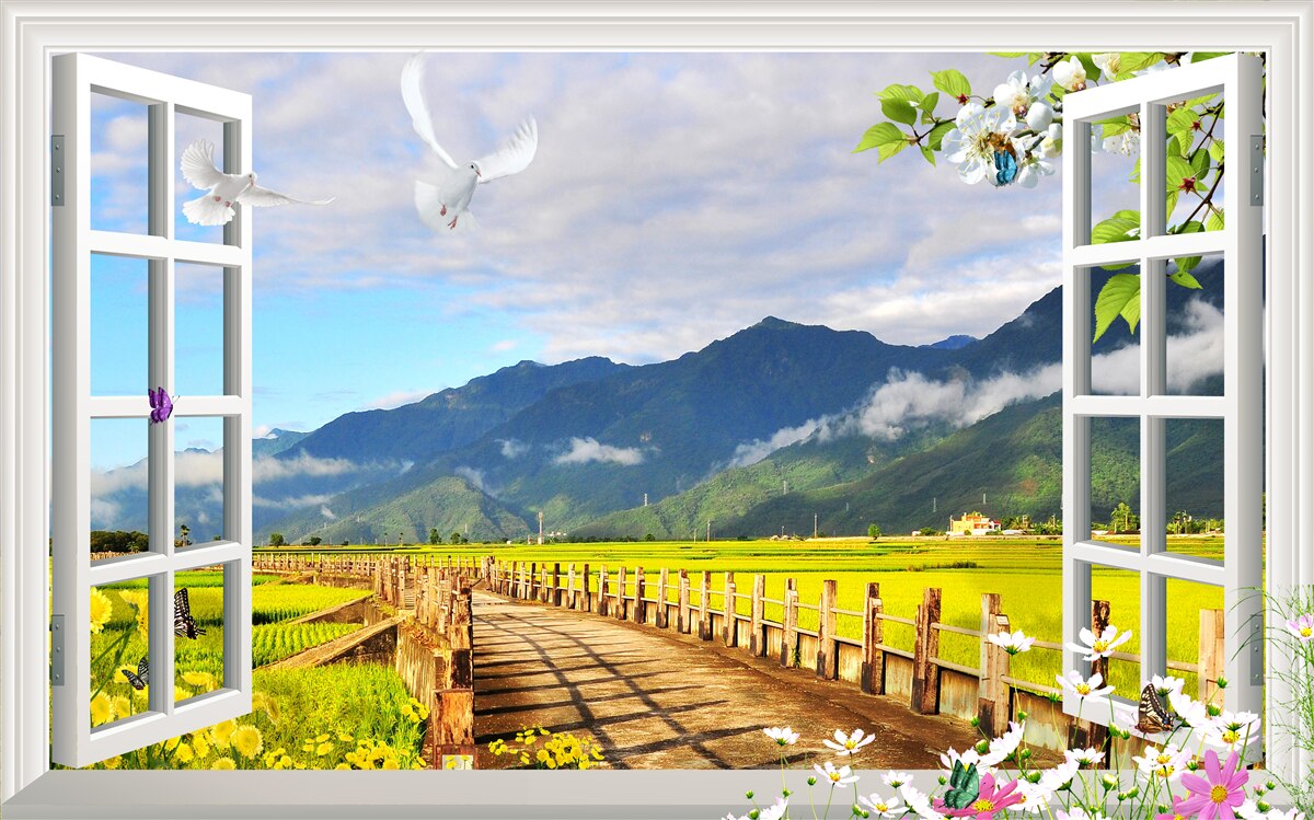 Fototapeta widok z okna na panoramę gór