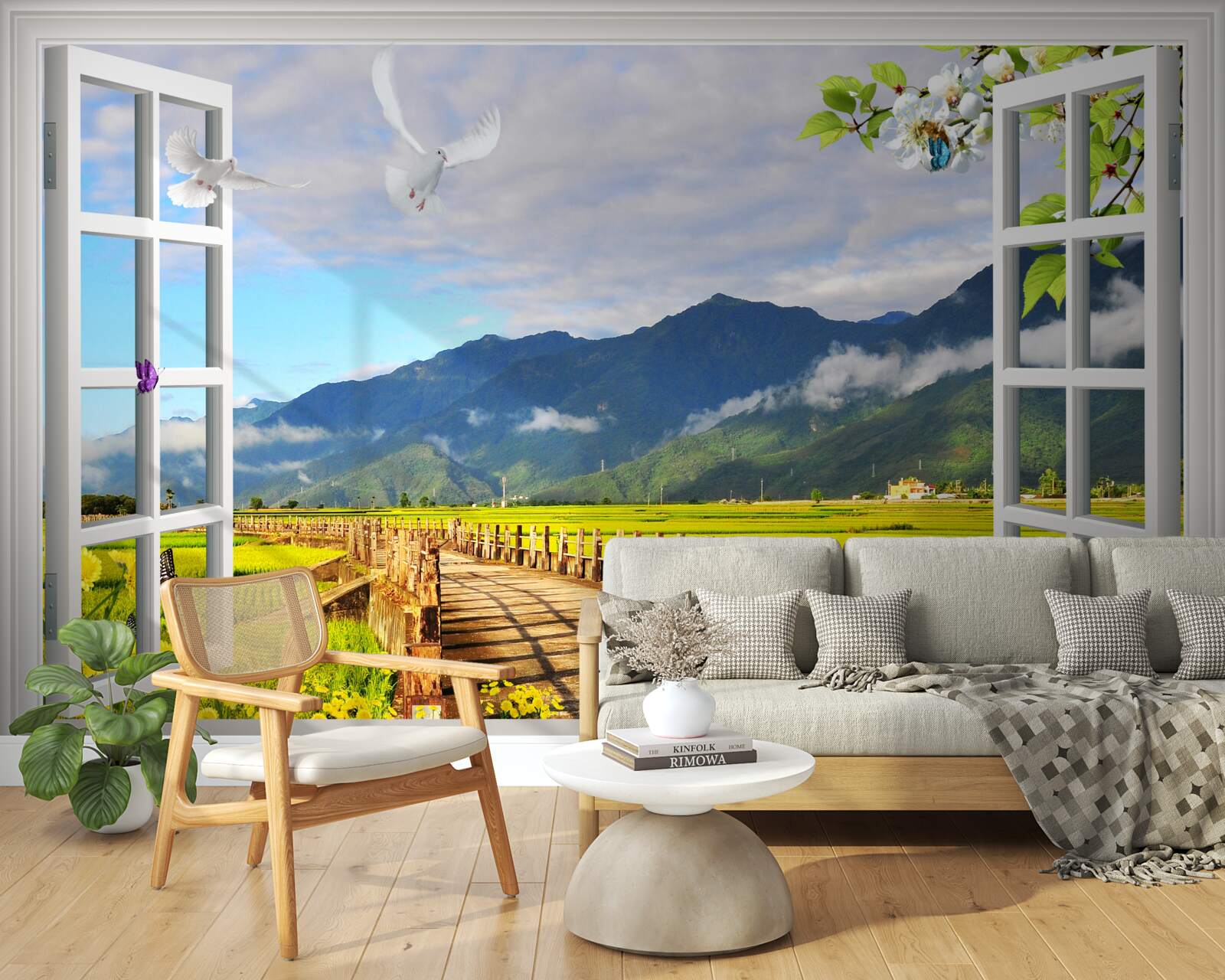 Fototapeta widok z okna na panoramę gór