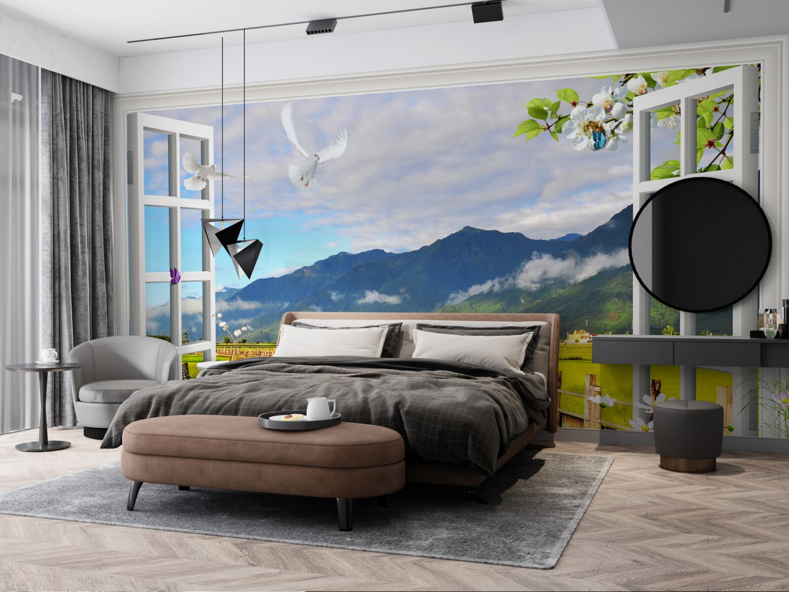 Fototapeta widok z okna na panoramę gór