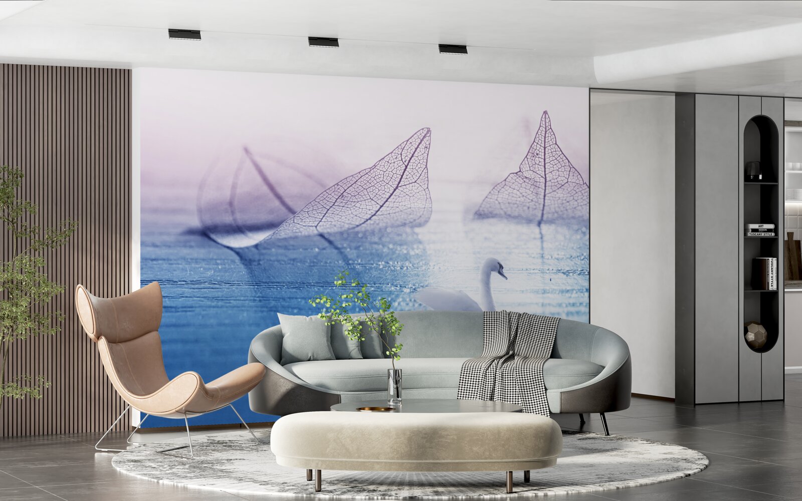 Fototapeta Śnieżnobiały łabędź zdobi spokojną wodę