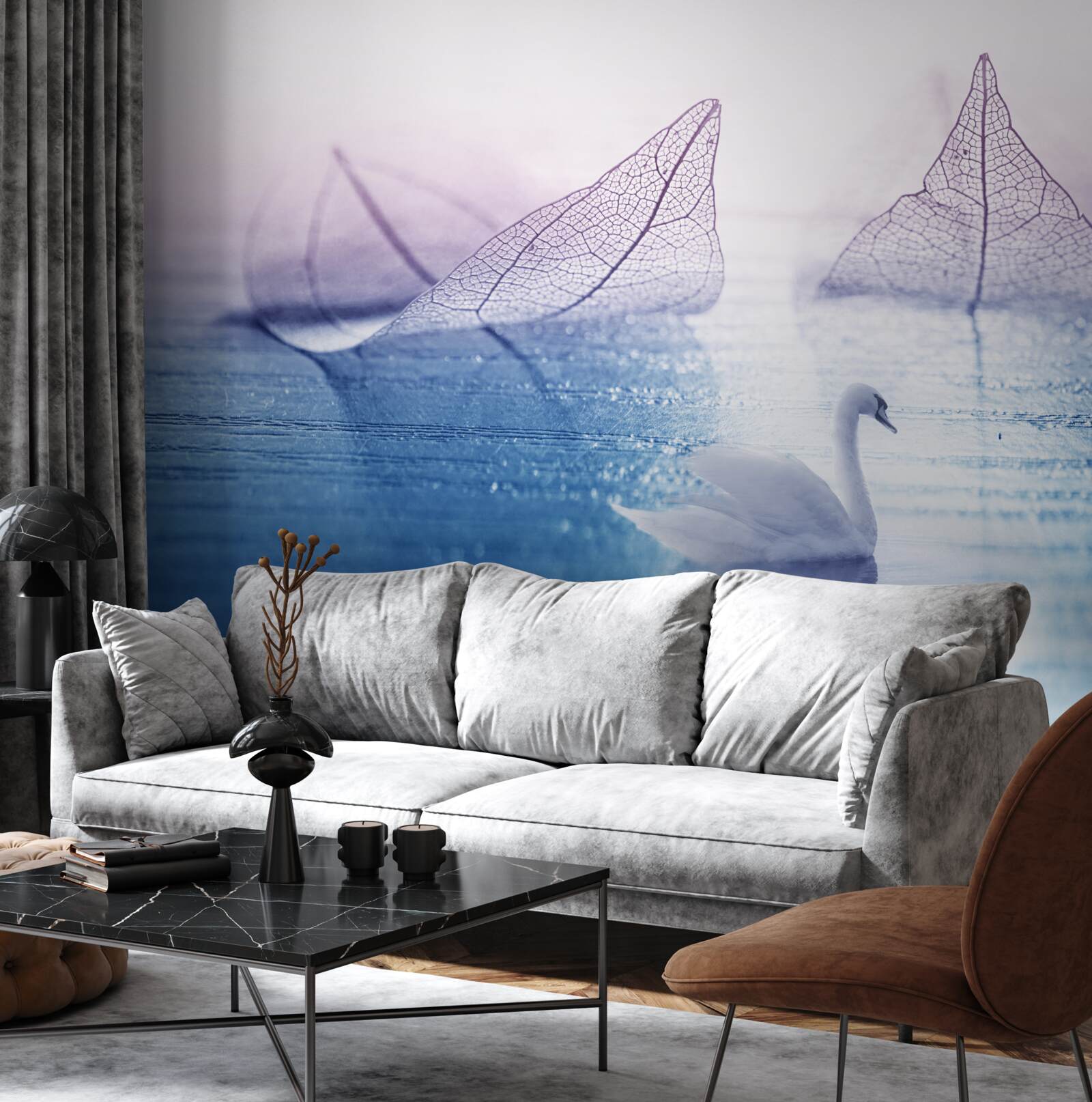 Fototapeta Śnieżnobiały łabędź zdobi spokojną wodę