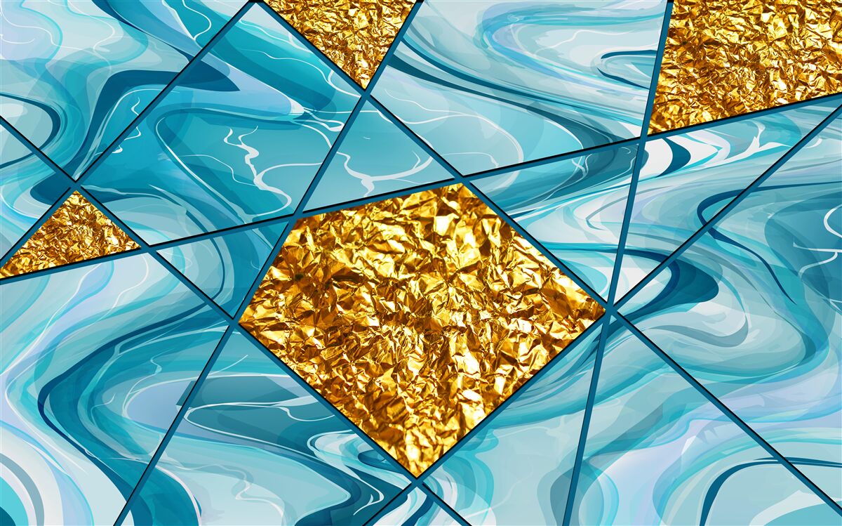 Fototapeta niebo jest błękitne i nieostre, ozdobione złotymi akcentami