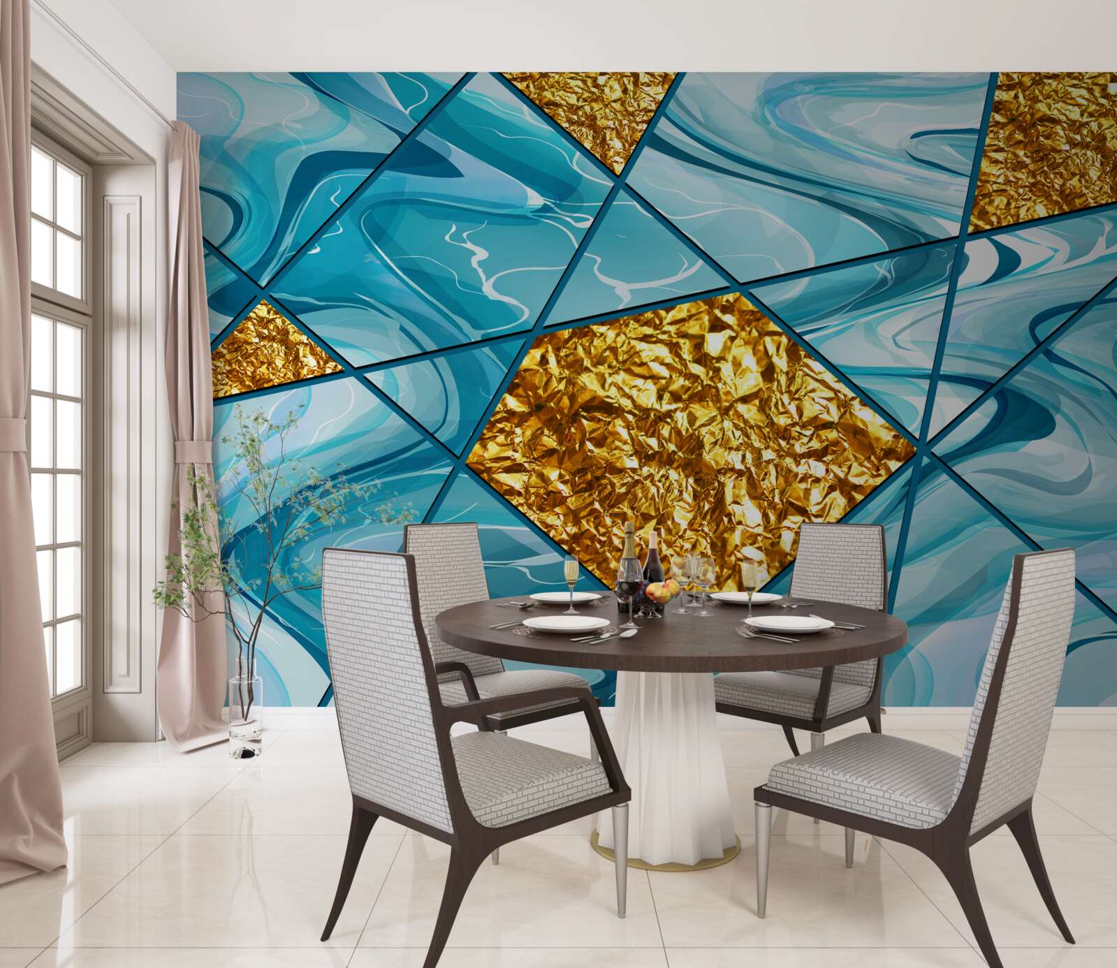 Fototapeta niebo jest błękitne i nieostre, ozdobione złotymi akcentami