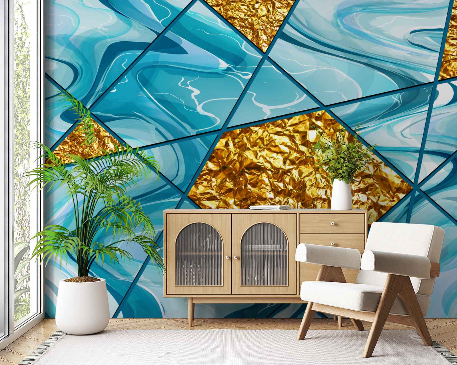 Fototapeta niebo jest błękitne i nieostre, ozdobione złotymi akcentami