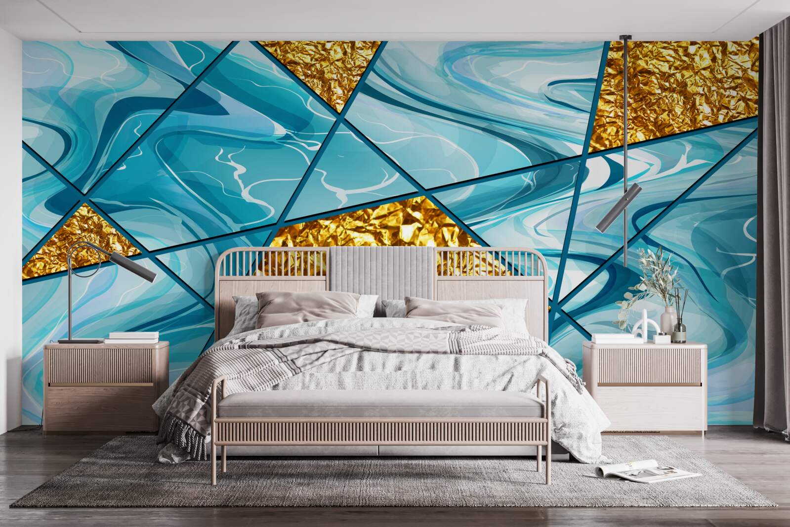 Fototapeta niebo jest błękitne i nieostre, ozdobione złotymi akcentami