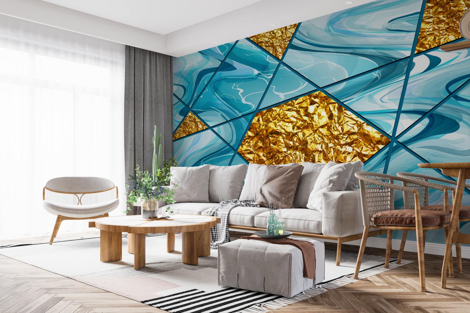 Fototapeta niebo jest błękitne i nieostre, ozdobione złotymi akcentami