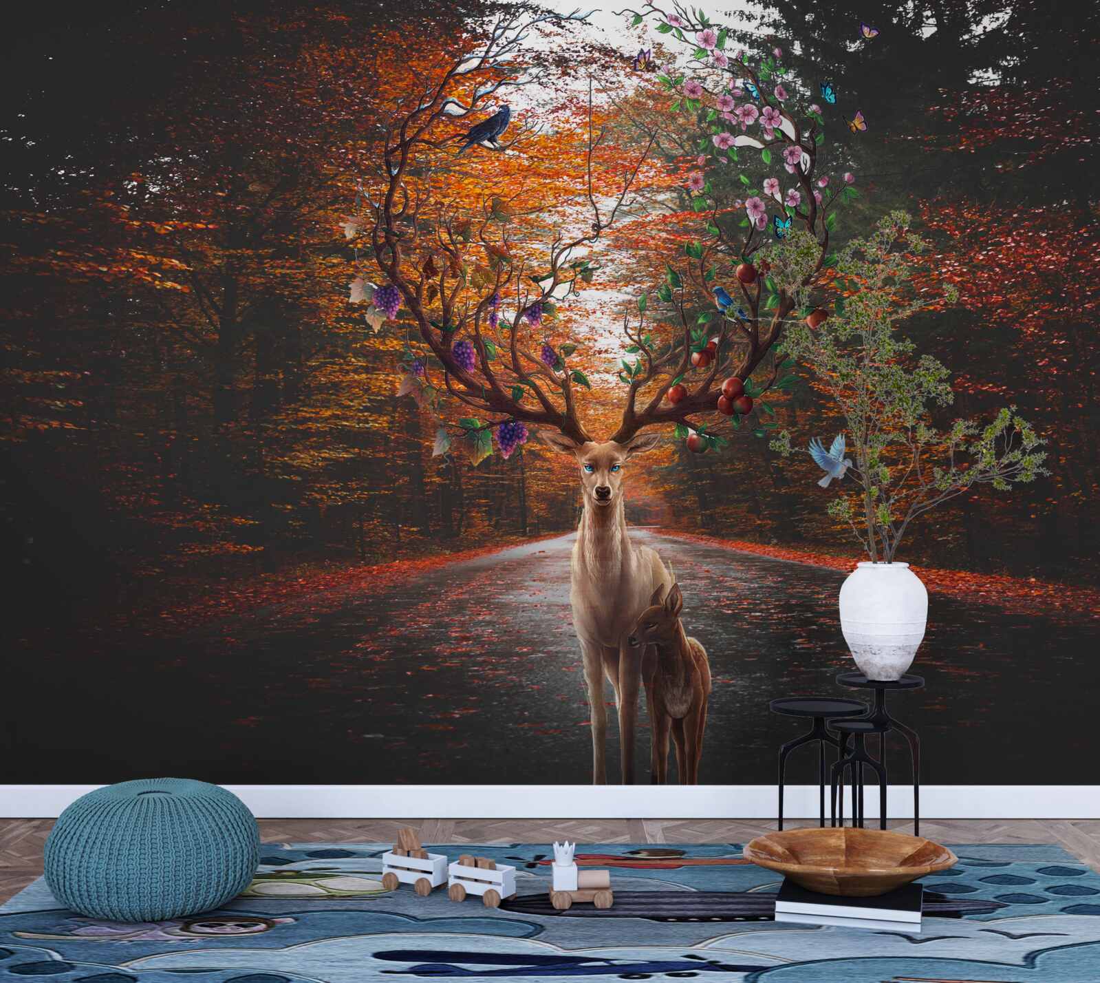 Fototapeta okres jesienny i doskonałe poroże dorosłego jelenia